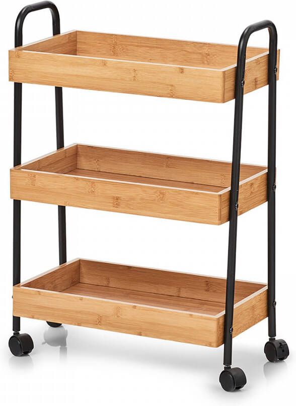 Zeller Present Decoratieve plank Bijzetwagen bamboe metaal zwart (1 stuk) - Foto 4