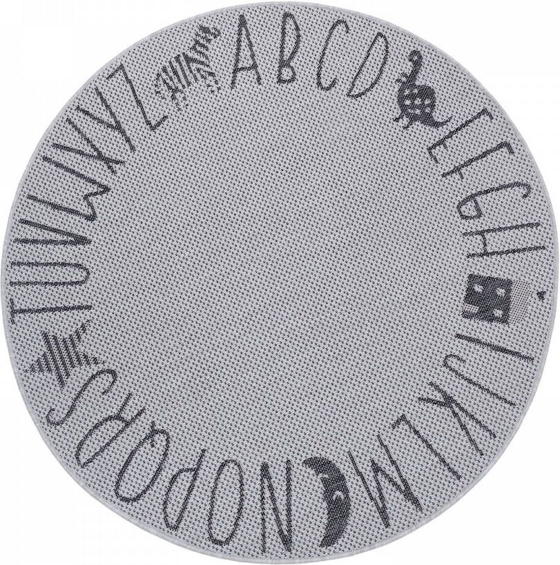 Tapeso Rond kinderkamer vloerkleed Alfabet zilver grijs 160 cm rond