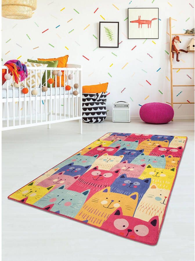 Asir -tapijt (100 x 160). Katten Kleurrijk
