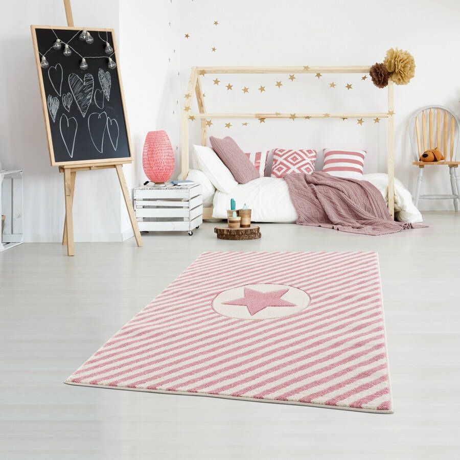 Livone Tapijt 120 cm x 180 cm Happy Rugs Decostar Roze Wit