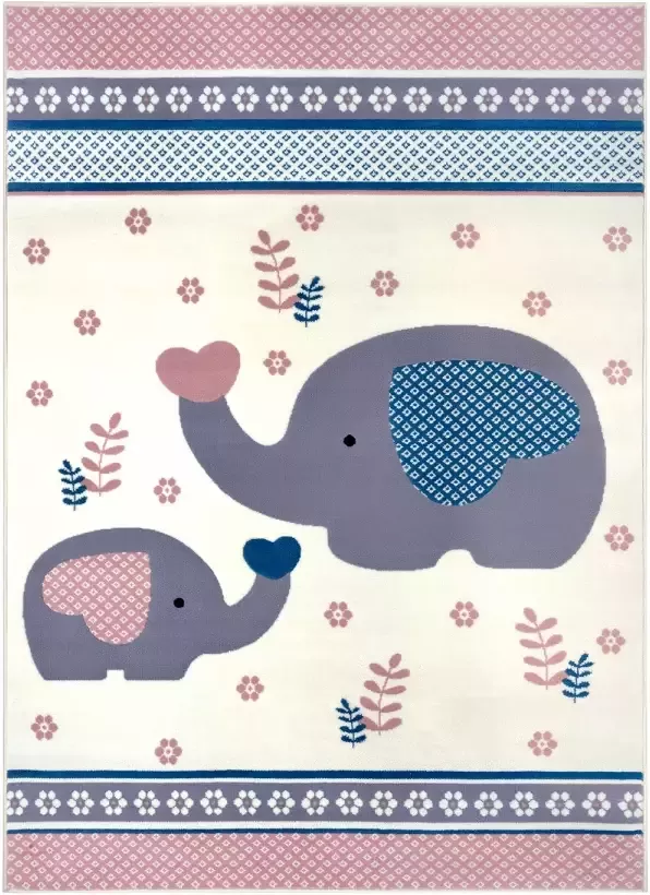 Tapeso Kindervloerkleed olifant Happy roze crème 160x220 cm