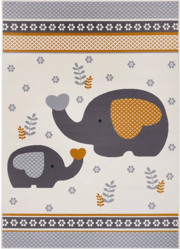 Hanse Home Kindervloerkleed olifant Happy grijs geel 160x220 cm