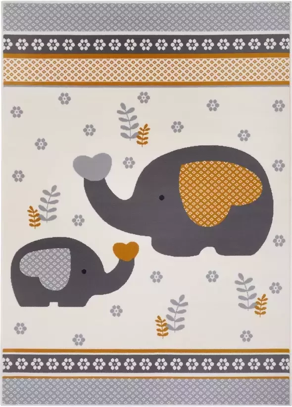 Hanse Home Kindervloerkleed olifant Happy grijs geel 80x150 cm