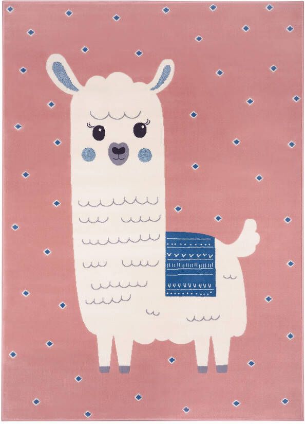 Tapeso Kindervloerkleed alpaca Smile roze 80x150 cm