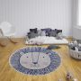 Tapeso Rond kinderkamer vloerkleed Leeuw crème blauw 160 cm rond - Thumbnail 1