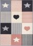 Tapeso Kindervloerkleed blokken Lovely Stars grijs roze 120x170 cm - Thumbnail 2