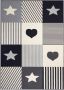 Tapeso Kindervloerkleed blokken Lovely Stars grijs crème 80x150 cm - Thumbnail 1