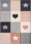 Tapeso Kindervloerkleed blokken Lovely Stars grijs roze 80x150 cm - Thumbnail 2