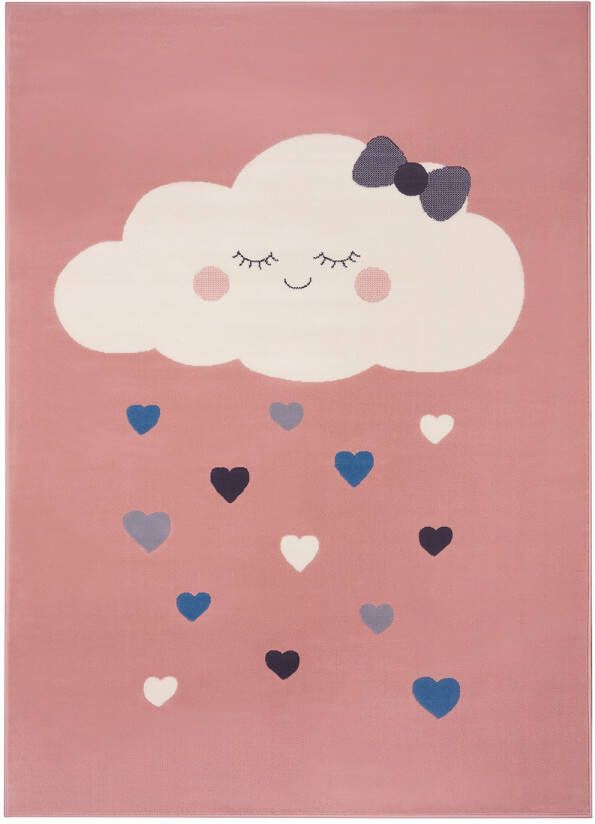 Tapeso Kindervloerkleed wolken Happy roze 80x150 cm