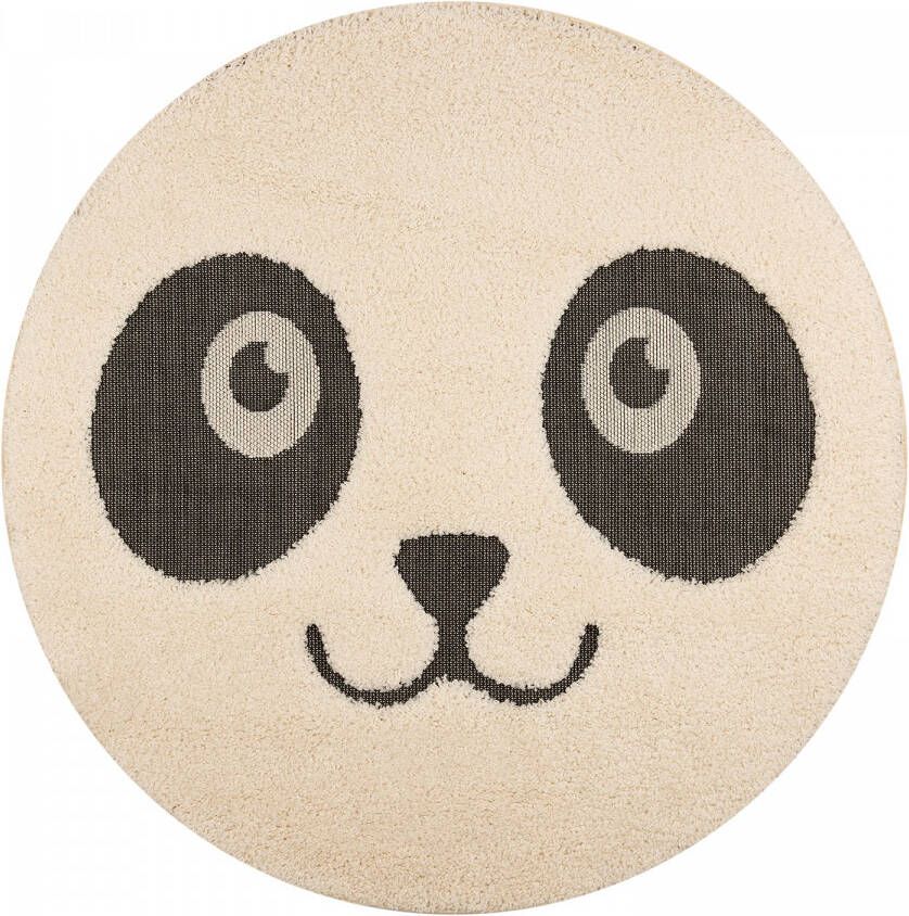 Zala Living Kinderkamer vloerkleed Panda Pete crème zwart 120 cm rond