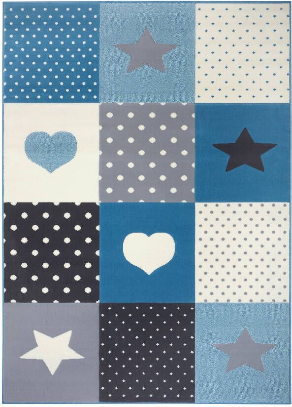 Tapeso Kindervloerkleed blokken Lovely Stars crème lichtblauw 80x150 cm