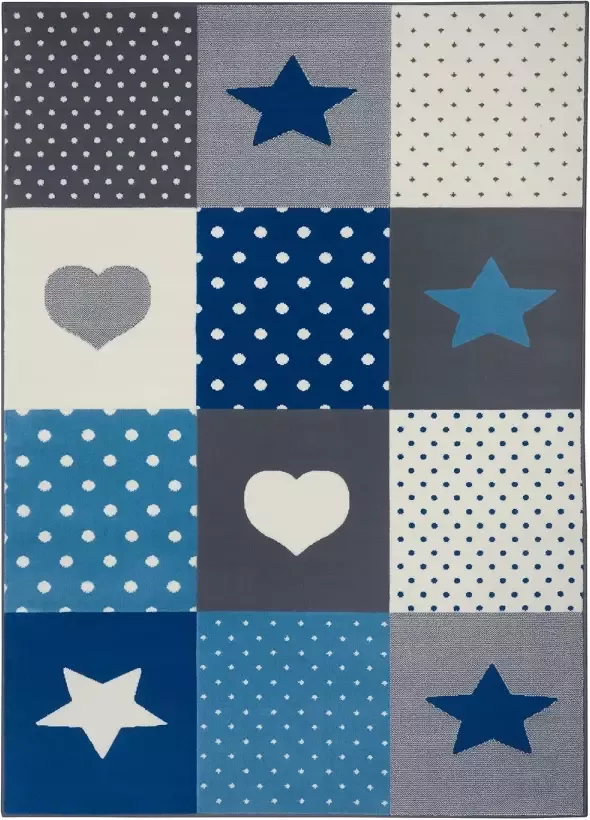 Tapeso Kindervloerkleed blokken Lovely Stars grijs blauw 80x150 cm