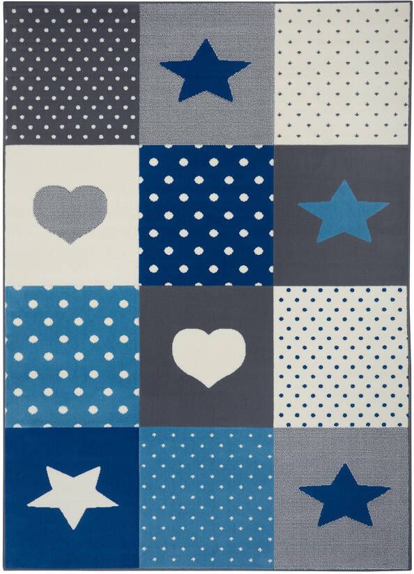 Tapeso Kindervloerkleed blokken Lovely Stars grijs blauw 160x220 cm