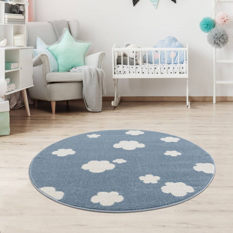 Livone Tapijt Ø 133 cm Happy Rugs Sky Cloud Blauw Wit