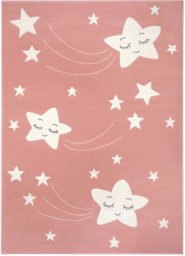 Tapeso Kindervloerkleed sterren Happy roze 160x220 cm