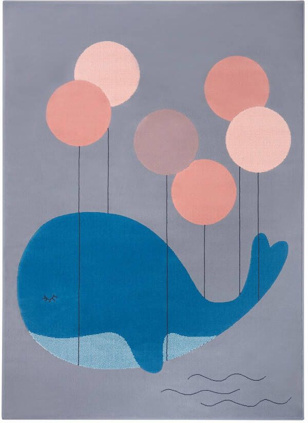 Tapeso Kindervloerkleed walvis Willem grijs 160x220 cm