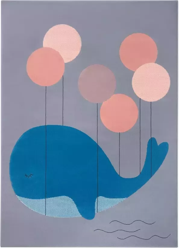 Tapeso Kindervloerkleed walvis Willem grijs 120x170 cm