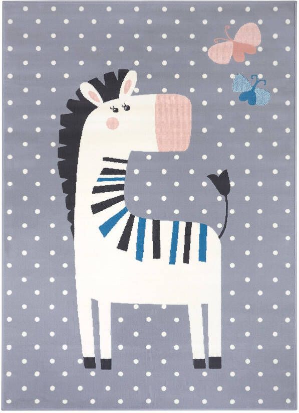 Tapeso Kindervloerkleed zebra Zibbie grijs 80x150 cm