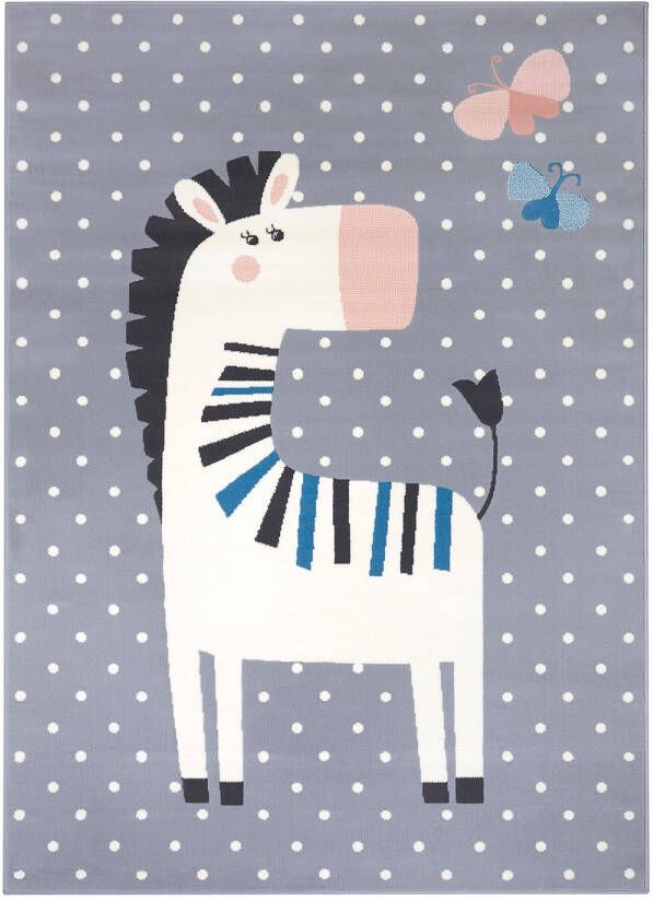 Tapeso Kindervloerkleed zebra Zibbie grijs 120x170 cm
