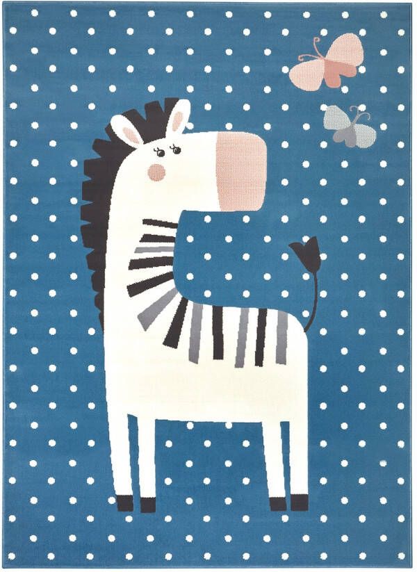 Tapeso Kindervloerkleed zebra Zibbie blauw 120x170 cm