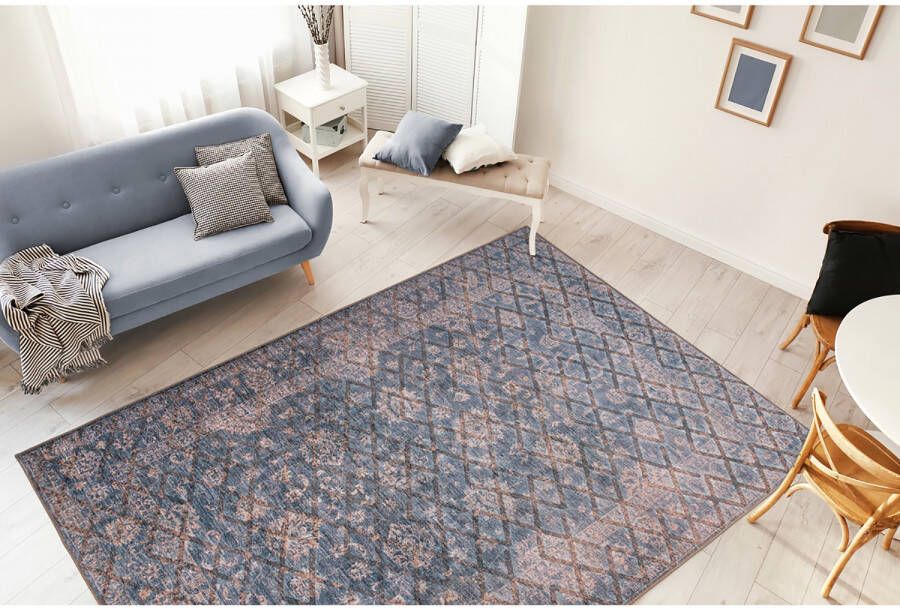 Kayoom Antique 80 x 150 cm Vloerkleed Blauw Goud