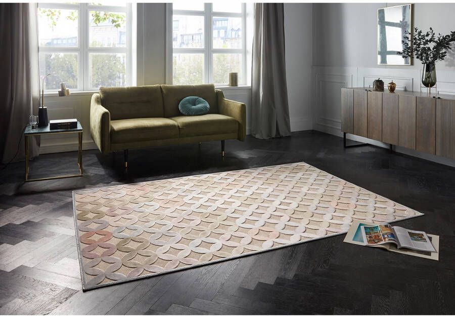 ELLE DECORATION Vloerkleed Chiers Korte pool velours geometrisch motief reliëfstructuur