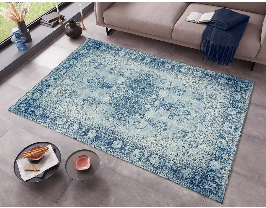Tapeso Vintage vloerkleed Luther blauw 160x230 cm