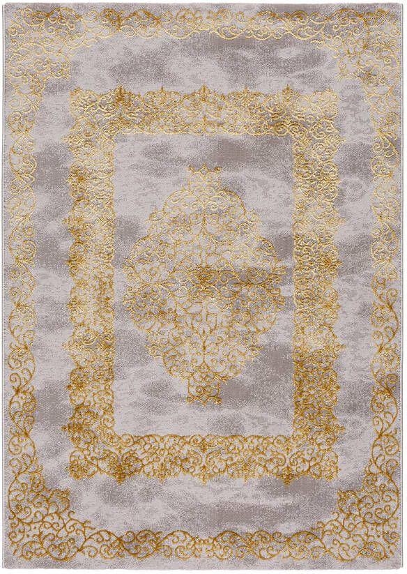 Salery Home Vloerkleed- modern laagpolig vloerkleed tapijtenloods Lara goud geodriehoek patroon 120x170 cm