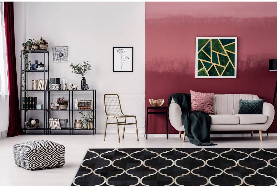 Kayoom echt Leer vloerkleed – uniek 80 x 150 Zwart