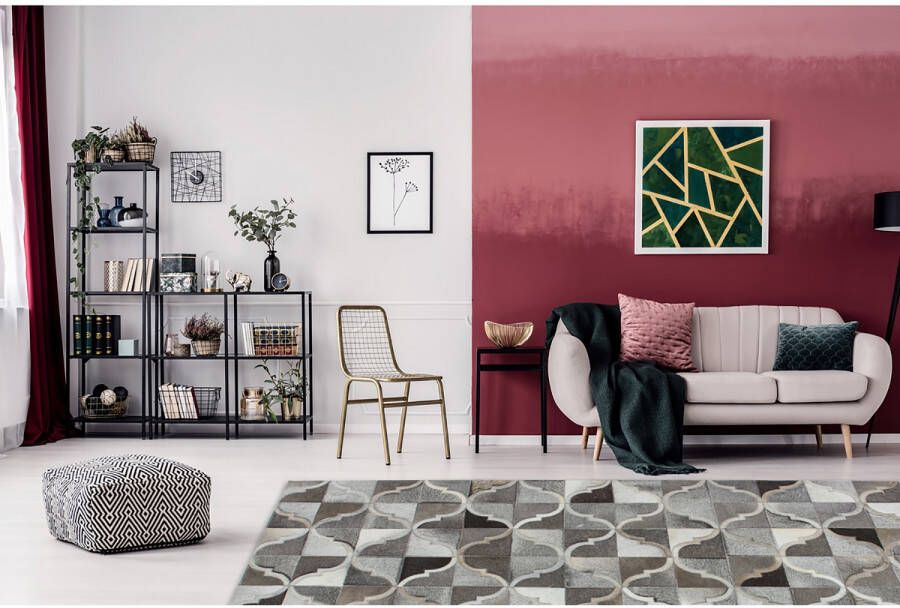 Kayoom echt Leer vloerkleed – uniek 120 x 170 Grijs