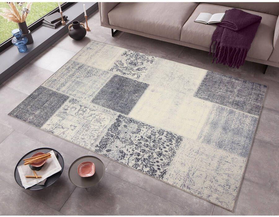 Tapeso Patchwork vloerkleed Calvin grijs 80x150 cm