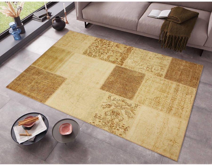 Tapeso Patchwork vloerkleed Calvin goud 120x170 cm