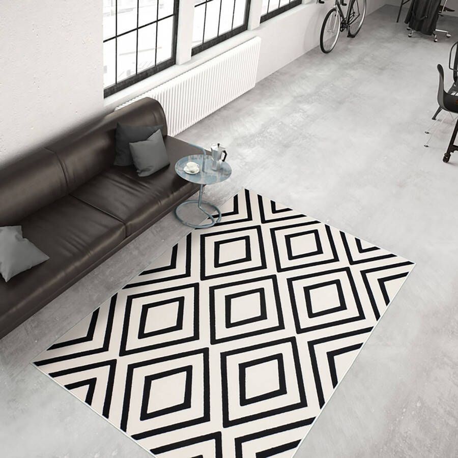 Kayoom Zwart-Wit vloerkleed 200x290 cm Symmetrisch patroon Modern