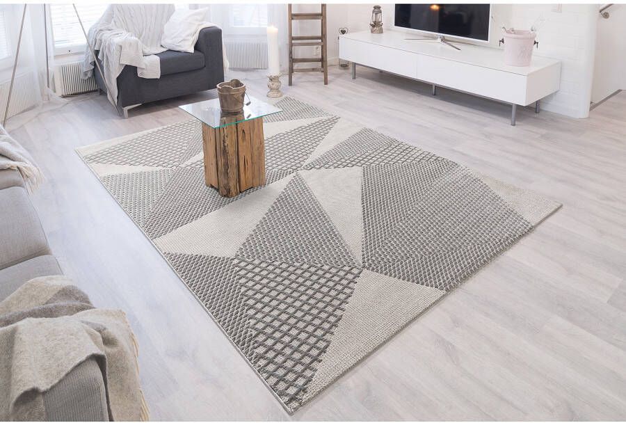 Salery Home Vloerkleed- modern laagpolig vloerkleed tapijtenloods Luxury grijs geodriehoek patroon 120x170 cm - Foto 10