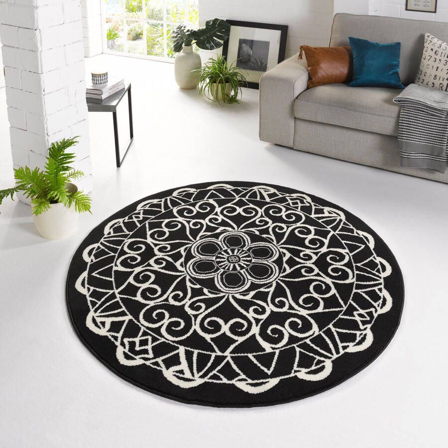 Zala Living Modern vloerkleed rond Mandala zwart 200 cm rond
