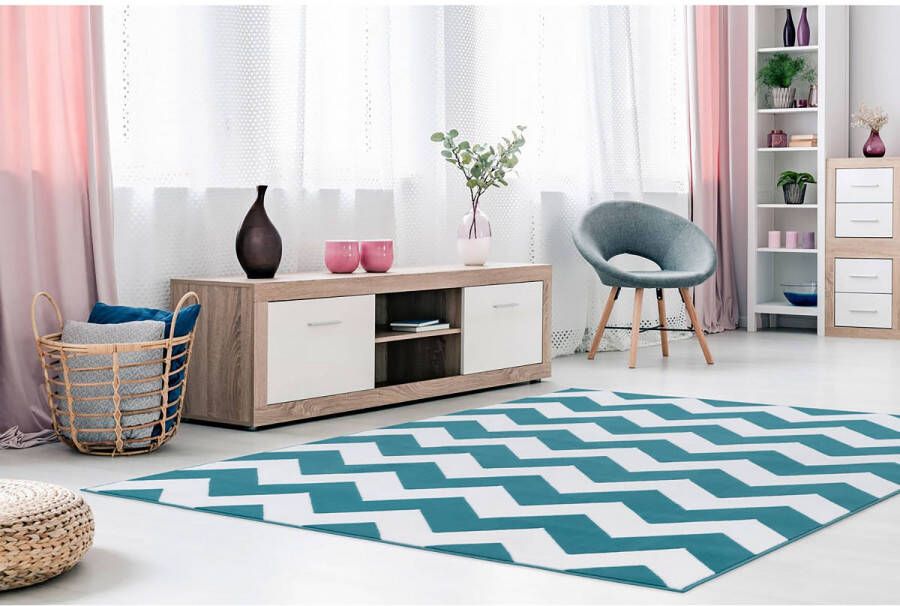 Kayoom Turquoise vloerkleed 160x230 cm Symmetrisch patroon Modern - Foto 2