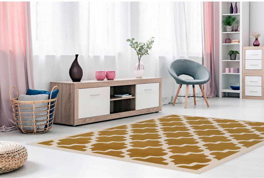 Kayoom Beige Geel vloerkleed 160x230 cm Symmetrisch patroon Modern - Foto 2