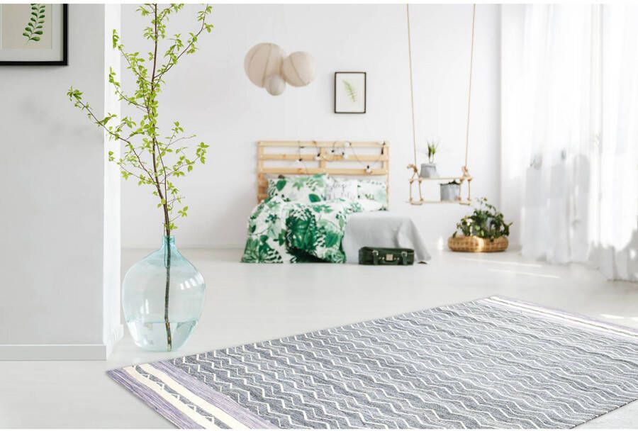 Kayoom Laagpolig vloerkleed met jacquard patroon 120 x 170 Paars Grijs