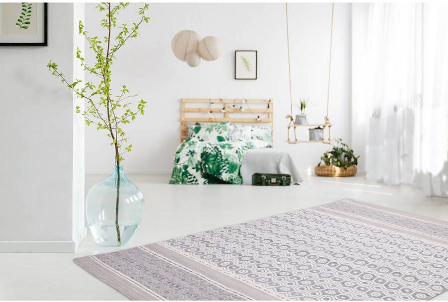 Kayoom Laagpolig vloerkleed met jacquard patroon 120 x 170 Grijs