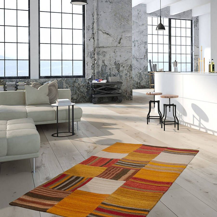 Kayoom Vloerkleed Radical 210 Handgeweven jacquard-kilim hoogwaardige materiaalcombinatie