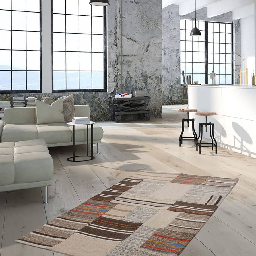 Kayoom Vloerkleed Radical 220 Handgeweven jacquard-kilim hoogwaardige materiaalcombinatie