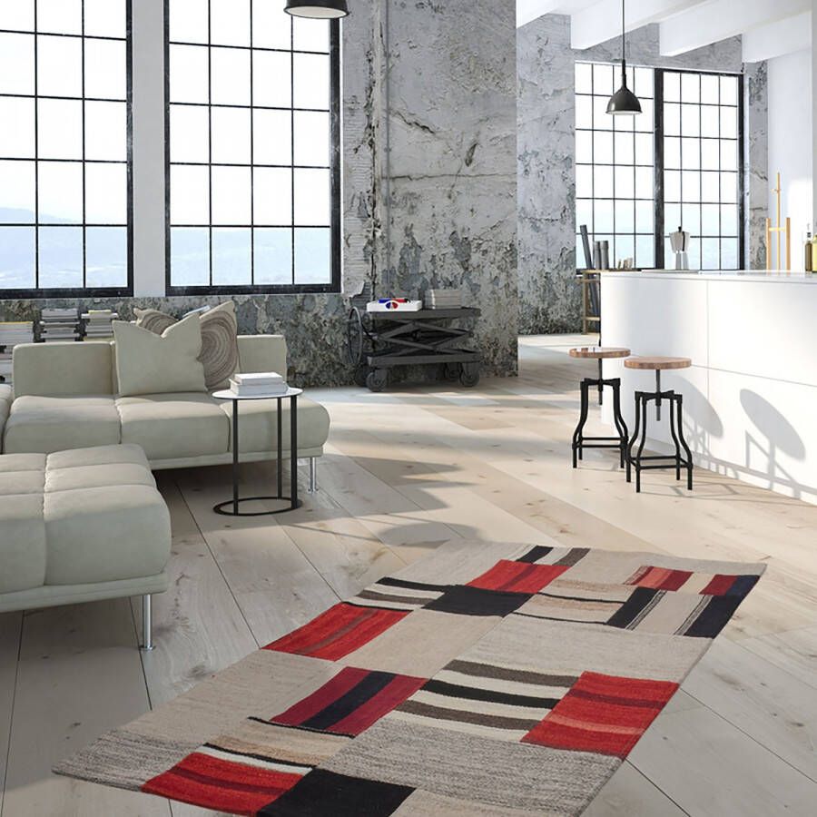 Kayoom Vloerkleed Radical 240 Handgeweven jacquard-kilim hoogwaardige materiaalcombinatie