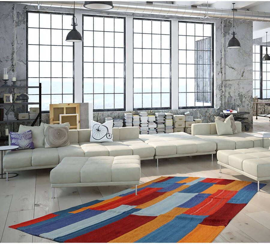 Kayoom Vloerkleed Radical 335 Handgeweven jacquard kilim hoogwaardige materiaalcombinatie.