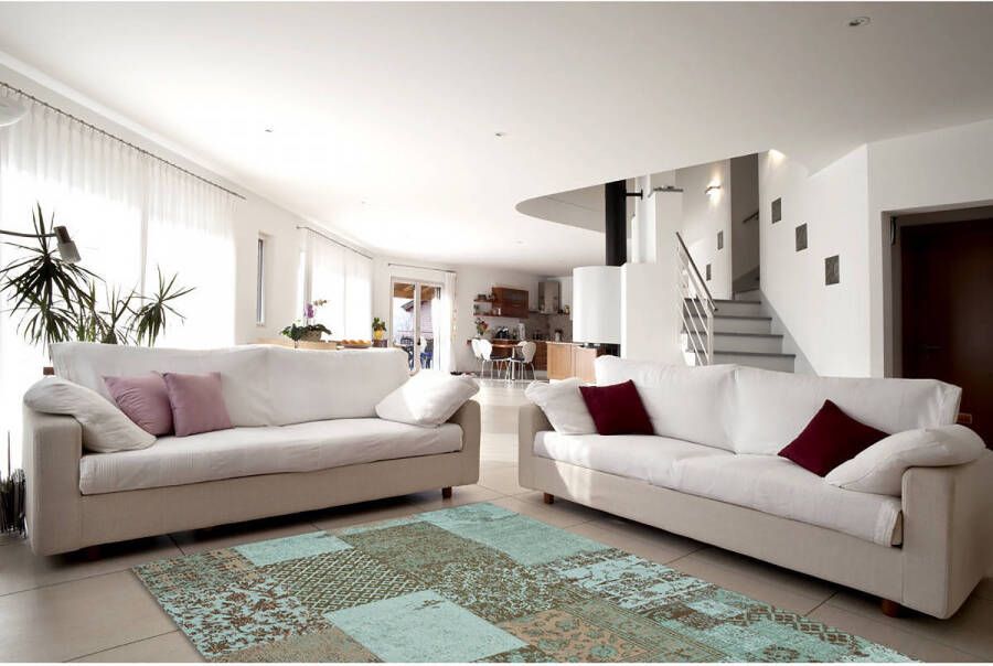 Kayoom Patchwork vloerkleed in vintage-Look 200 x 290 Turkoois