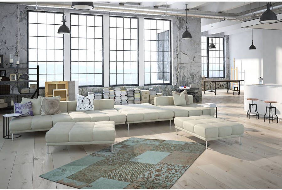 Kayoom Patchwork vloerkleed in vintage-Look 80 x 150 Turkoois