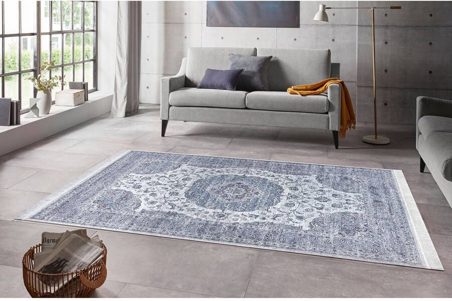 Nouristan Perzisch tapijt velours Tabriz Casim blauw zilver 95x140 cm