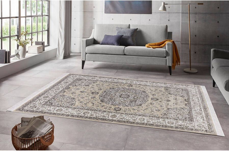 Nouristan Perzisch tapijt velours Tabriz Casim beige crème 135x195 cm
