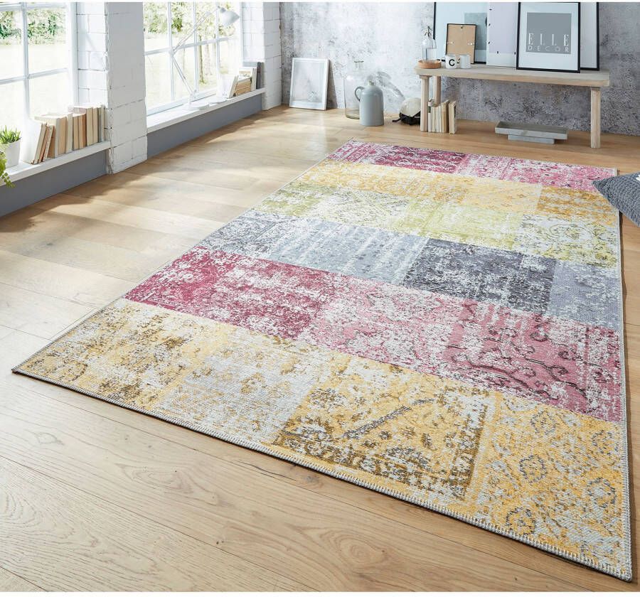 ELLE DECORATION Vloerkleed Toulon Platweefsel patchwork-look hoogwaardige materialenmix