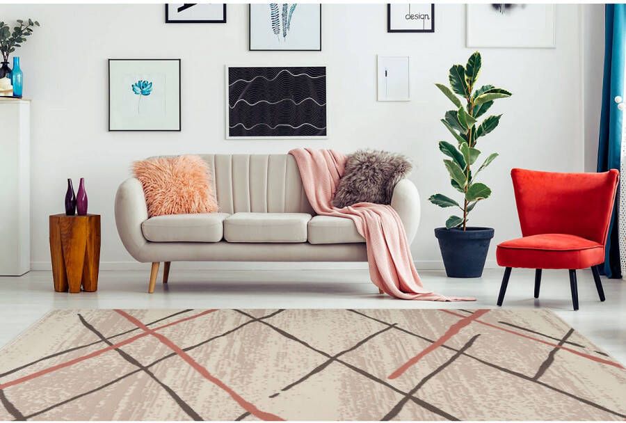 Kayoom Beige Bruin vloerkleed 200x290 cm A-symmetrisch patroon Geruit Modern - Foto 2