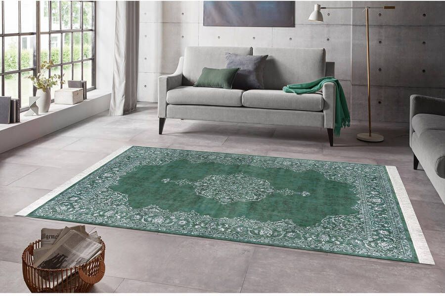 Nouristan Vintage vloerkleed velours Medaillon groen 195x300 cm